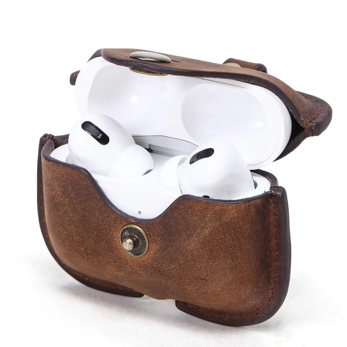 Hiram Airpods Pro Leather Case, Crazy Horse Cowhide Leather Portable Travel Case for Airpods Pro,Headphone Cases for AirPods Pro Charging Case(Coffee) | Genuine Cowhide Leather - main product image
