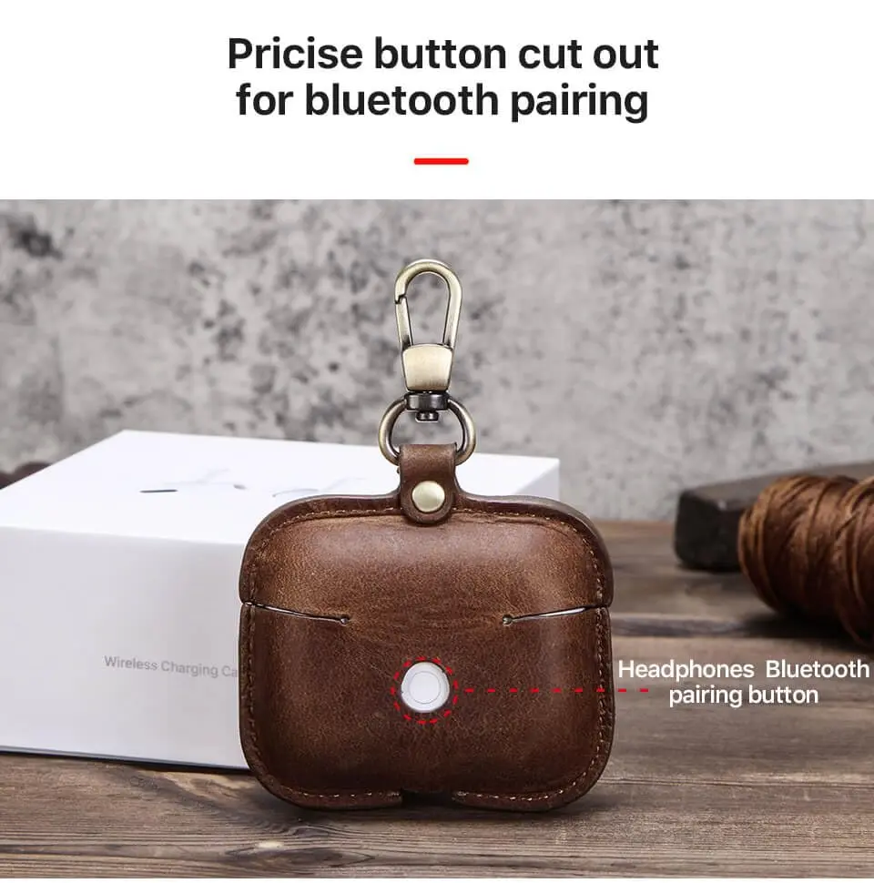 Hiram Airpods Pro Leather Case, Crazy Horse Cowhide Leather Portable Travel Case for Airpods Pro,Headphone Cases for AirPods Pro Charging Case(Coffee) | Genuine Cowhide Leather - view 5