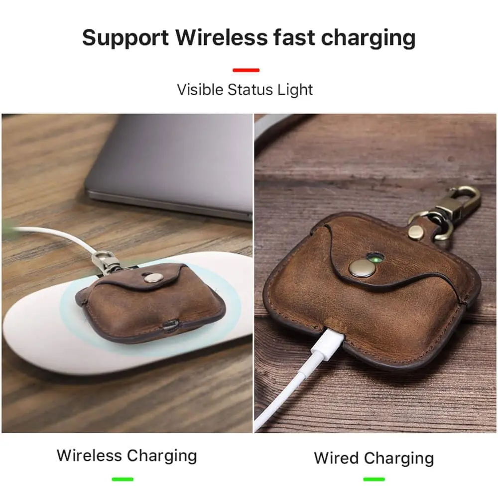 Hiram Airpods Pro Leather Case, Crazy Horse Cowhide Leather Portable Travel Case for Airpods Pro,Headphone Cases for AirPods Pro Charging Case(Coffee) | Genuine Cowhide Leather - view 2