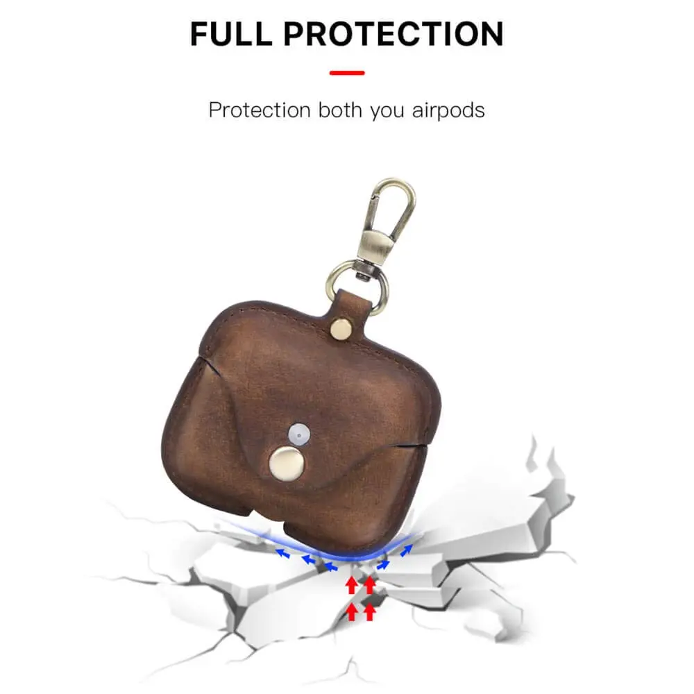 Hiram Airpods Pro Leather Case, Crazy Horse Cowhide Leather Portable Travel Case for Airpods Pro,Headphone Cases for AirPods Pro Charging Case(Coffee) | Genuine Cowhide Leather - view 4