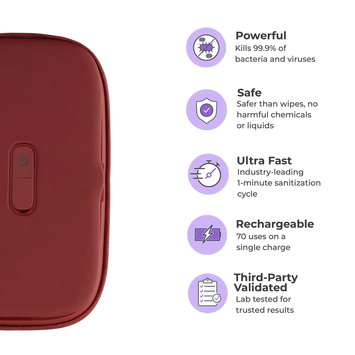 Homedics UV Clean Phone Sanitizer Red | Kills 99.9% Bacteria & Viruses - view 3