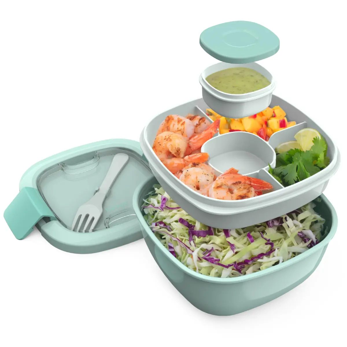 Bentgo Salad Container, Lunch Bowl with 4-Compartment Toppings Tray, 1.9 L (54 oz) | Leak-Proof Dressing Container, Reusable Fork, BPA-Free, Microwave & Dishwasher Safe - main product image