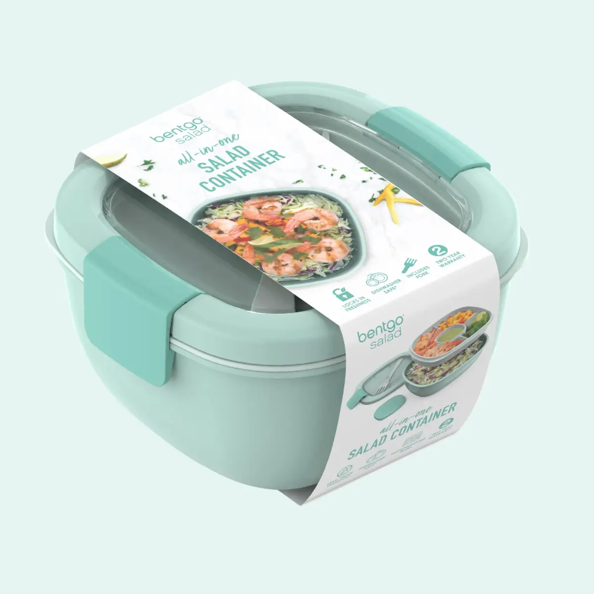 Bentgo Salad Container, Lunch Bowl with 4-Compartment Toppings Tray, 1.9 L (54 oz) | Leak-Proof Dressing Container, Reusable Fork, BPA-Free, Microwave & Dishwasher Safe - view 8