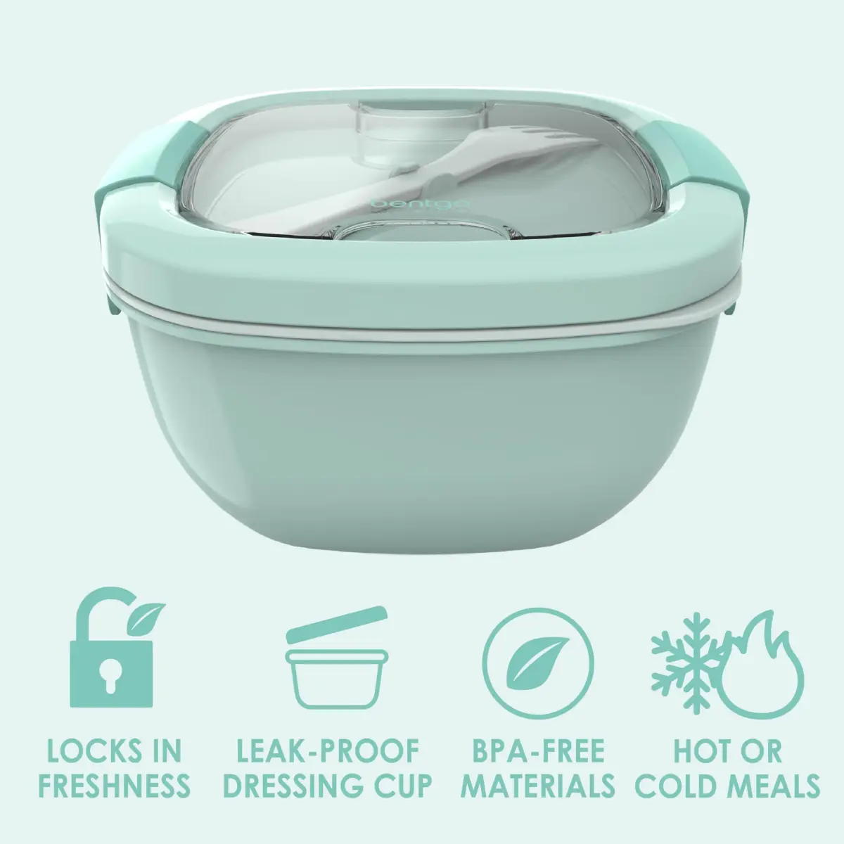 Bentgo Salad Container, Lunch Bowl with 4-Compartment Toppings Tray, 1.9 L (54 oz) | Leak-Proof Dressing Container, Reusable Fork, BPA-Free, Microwave & Dishwasher Safe - view 3