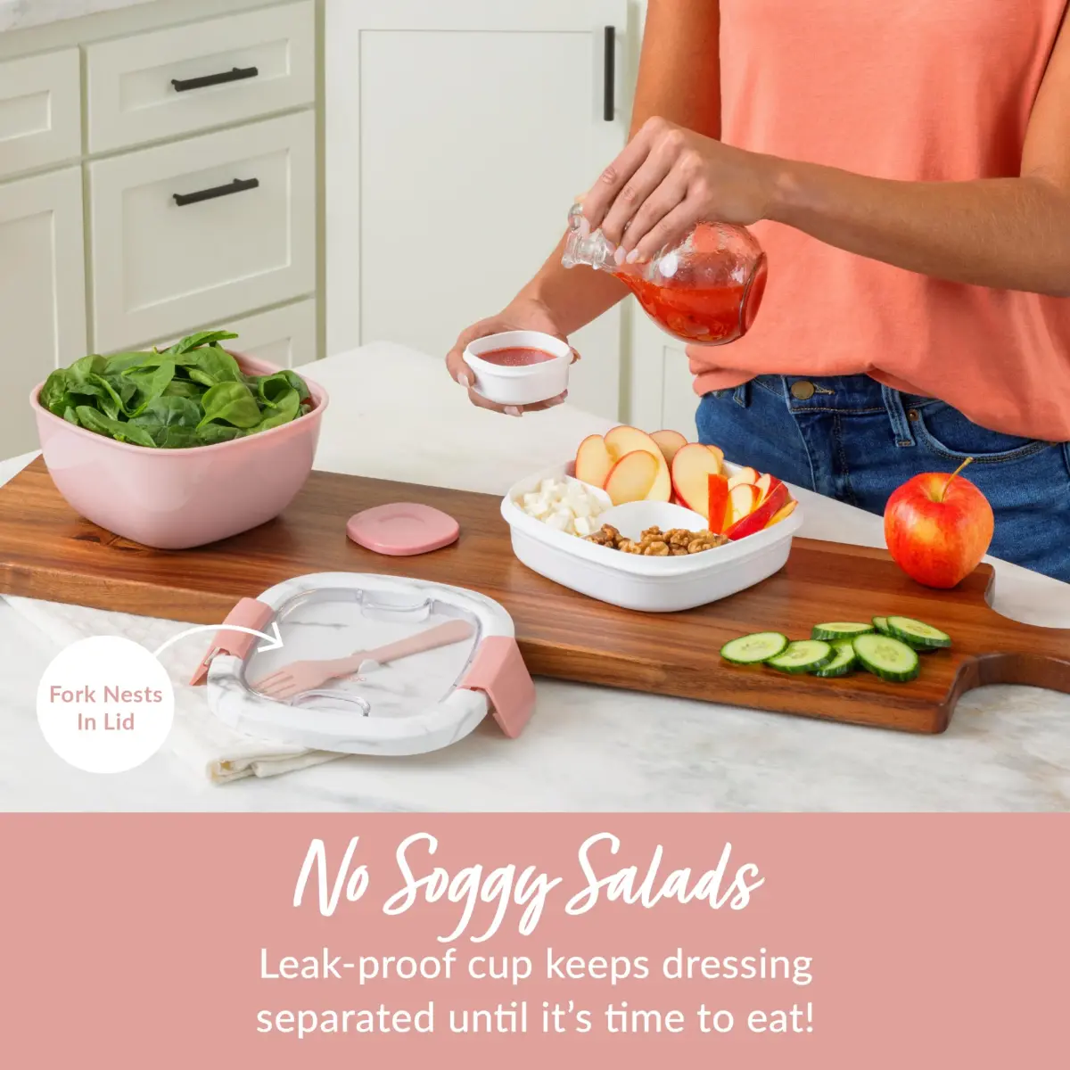 Bentgo Salad Container Lunch Bowl with 4-Compartment Toppings Tray, 1960ml (54 oz) | Leak-Proof Dressing Container, Reusable Fork, BPA-Free, Microwave & Dishwasher Safe - view 4