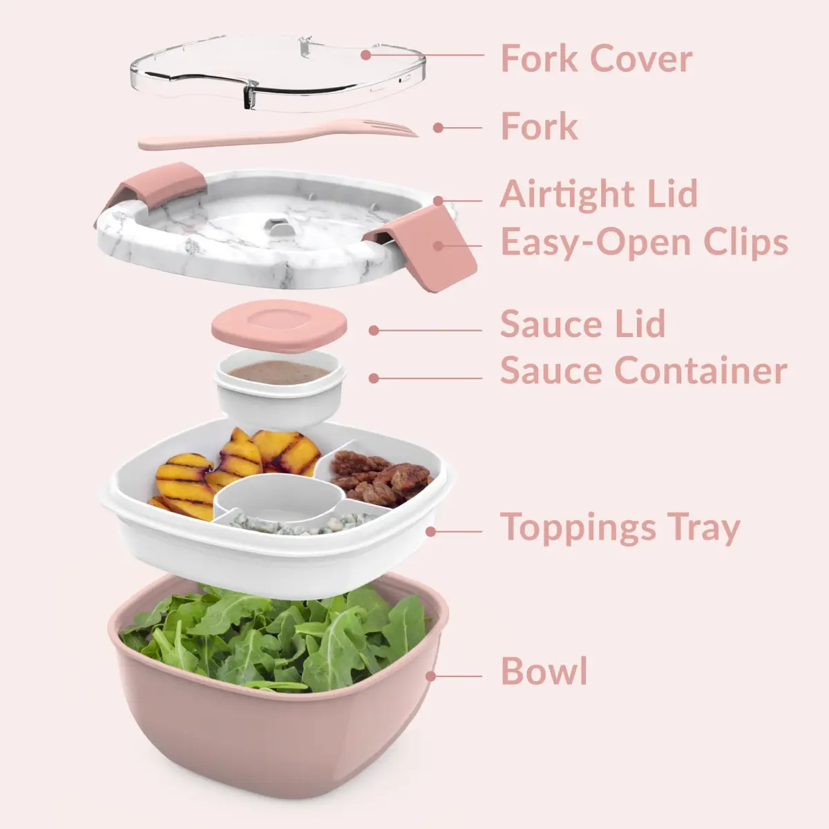 Bentgo Salad Container Lunch Bowl with 4-Compartment Toppings Tray, 1960ml (54 oz) | Leak-Proof Dressing Container, Reusable Fork, BPA-Free, Microwave & Dishwasher Safe - view 6