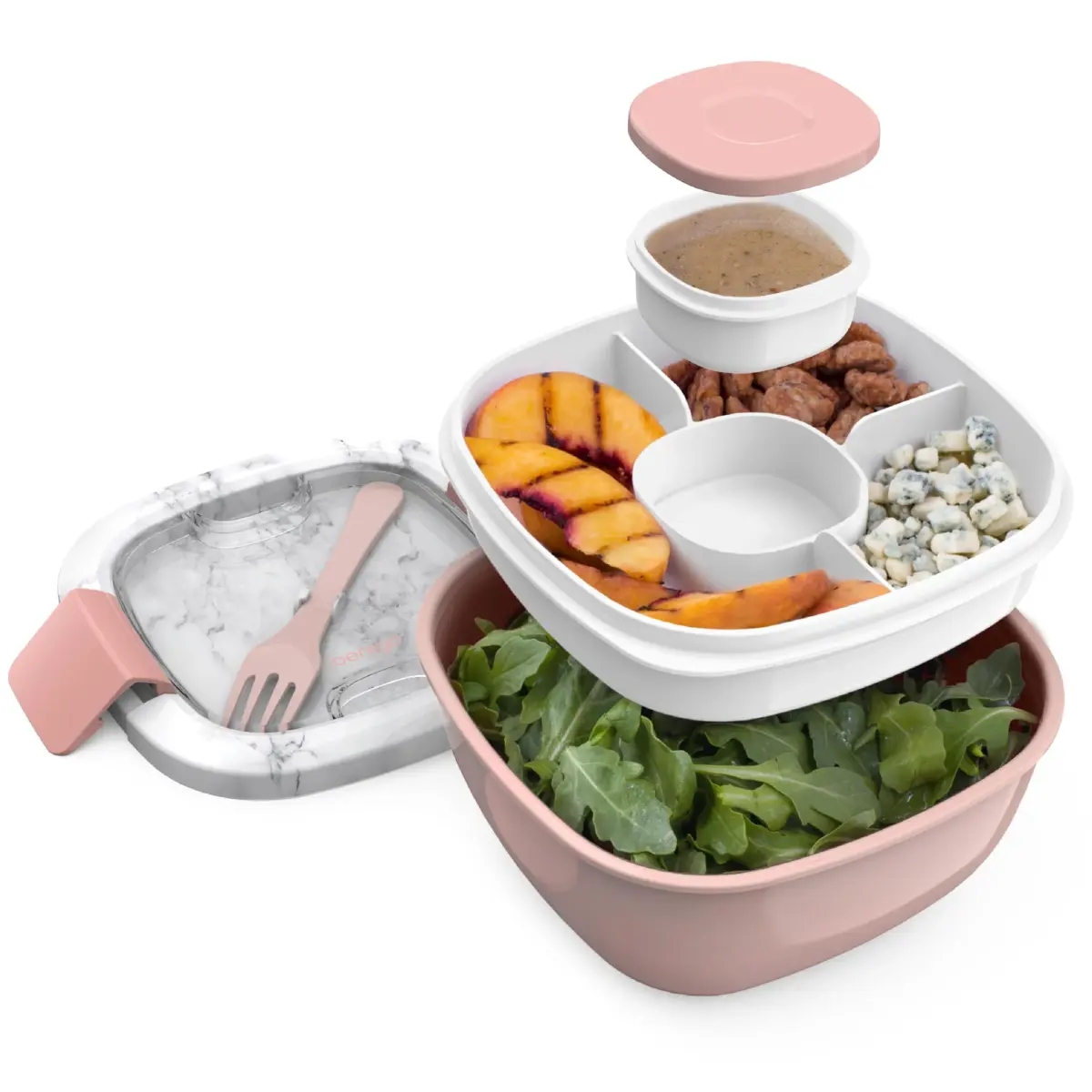Bentgo Salad Container Lunch Bowl with 4-Compartment Toppings Tray, 1960ml (54 oz) | Leak-Proof Dressing Container, Reusable Fork, BPA-Free, Microwave & Dishwasher Safe - main product image