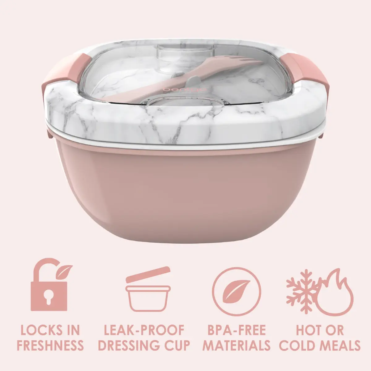 Bentgo Salad Container Lunch Bowl with 4-Compartment Toppings Tray, 1960ml (54 oz) | Leak-Proof Dressing Container, Reusable Fork, BPA-Free, Microwave & Dishwasher Safe - view 3