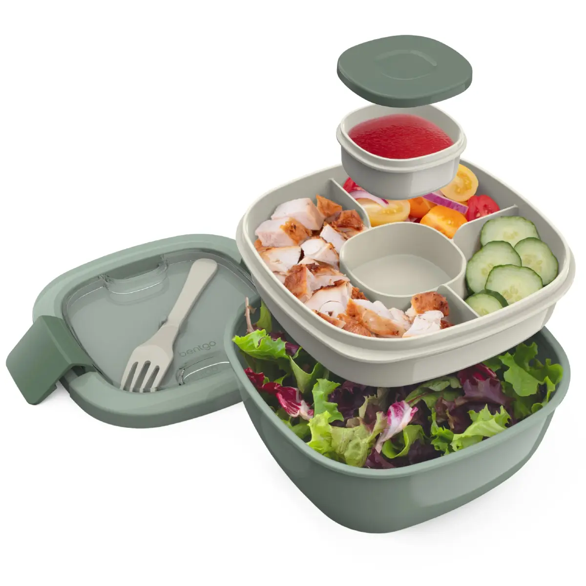 Bentgo Salad Container, Lunch Bowl with 4-Compartment Toppings Tray, 1531 ml (54 oz) | Leak-Proof Dressing Container, Reusable Fork, BPA-Free, Microwave & Dishwasher Safe - main product image