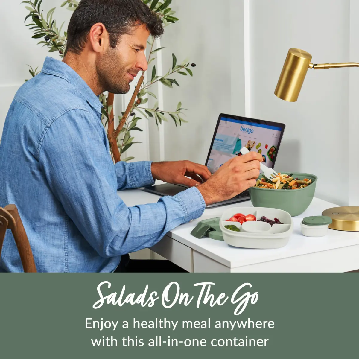 Bentgo Salad Container, Lunch Bowl with 4-Compartment Toppings Tray, 1531 ml (54 oz) | Leak-Proof Dressing Container, Reusable Fork, BPA-Free, Microwave & Dishwasher Safe - view 2