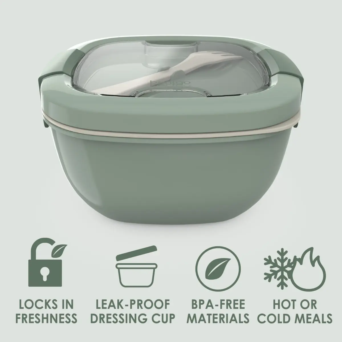 Bentgo Salad Container, Lunch Bowl with 4-Compartment Toppings Tray, 1531 ml (54 oz) | Leak-Proof Dressing Container, Reusable Fork, BPA-Free, Microwave & Dishwasher Safe - view 3