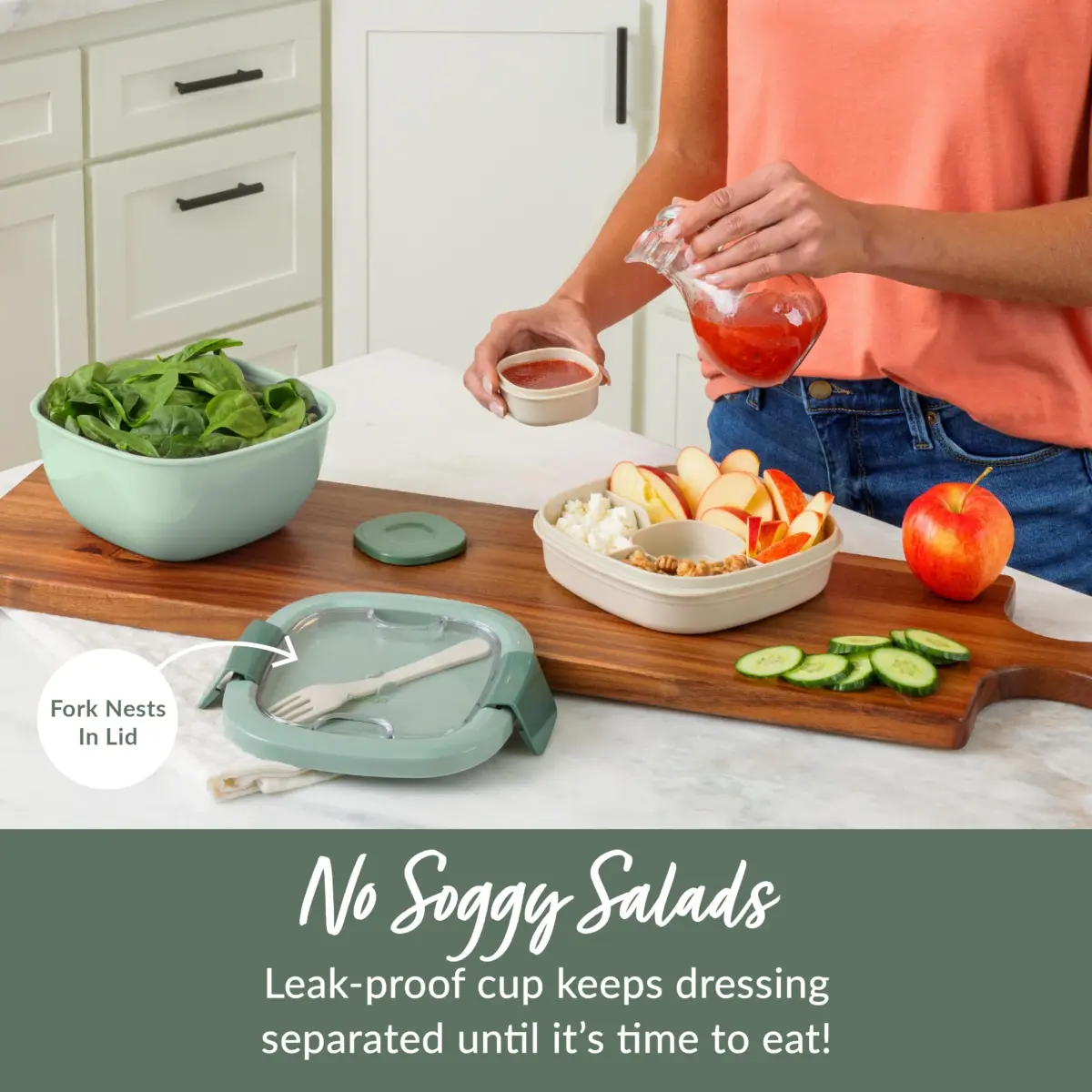 Bentgo Salad Container, Lunch Bowl with 4-Compartment Toppings Tray, 1531 ml (54 oz) | Leak-Proof Dressing Container, Reusable Fork, BPA-Free, Microwave & Dishwasher Safe - view 4