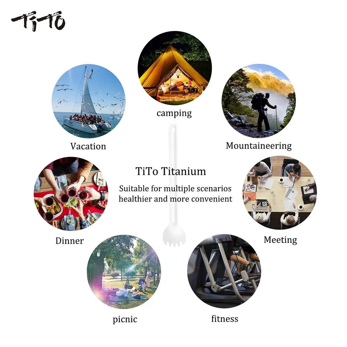 TiTo Bright Colorful Titanium Spork for Outdoor Camping Light Weight Titanium Spoon for Travel Home with Cloth Bag - view 5