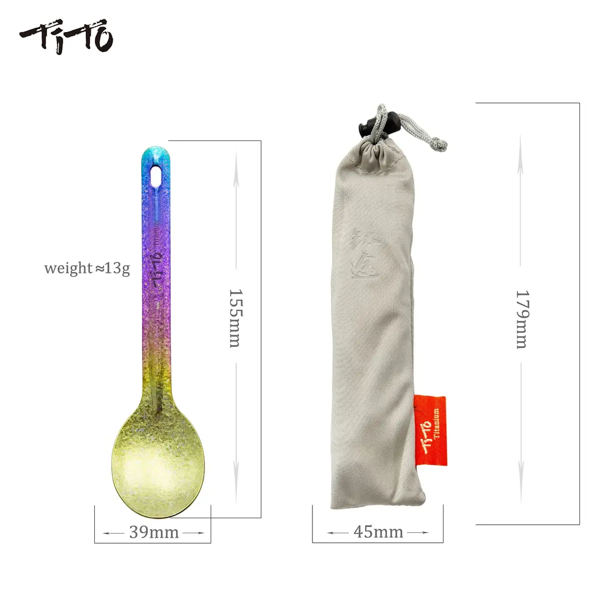 TiTo Bright Colorful Titanium Spork for Outdoor Camping Light Weight Titanium Spoon for Travel Home with Cloth Bag - view 2