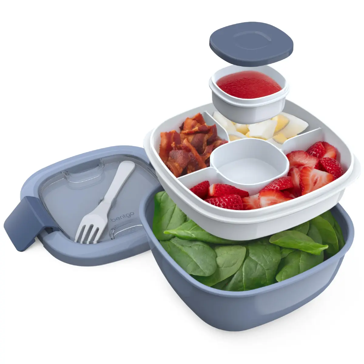 Bentgo Salad Container Lunch Bowl with 4-Compartment Toppings Tray 1.9L (54 oz) | Leak-Proof Sauce Container & Reusable Fork Included - main product image