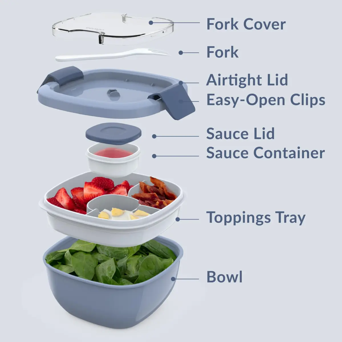 Bentgo Salad Container Lunch Bowl with 4-Compartment Toppings Tray 1.9L (54 oz) | Leak-Proof Sauce Container & Reusable Fork Included - view 6