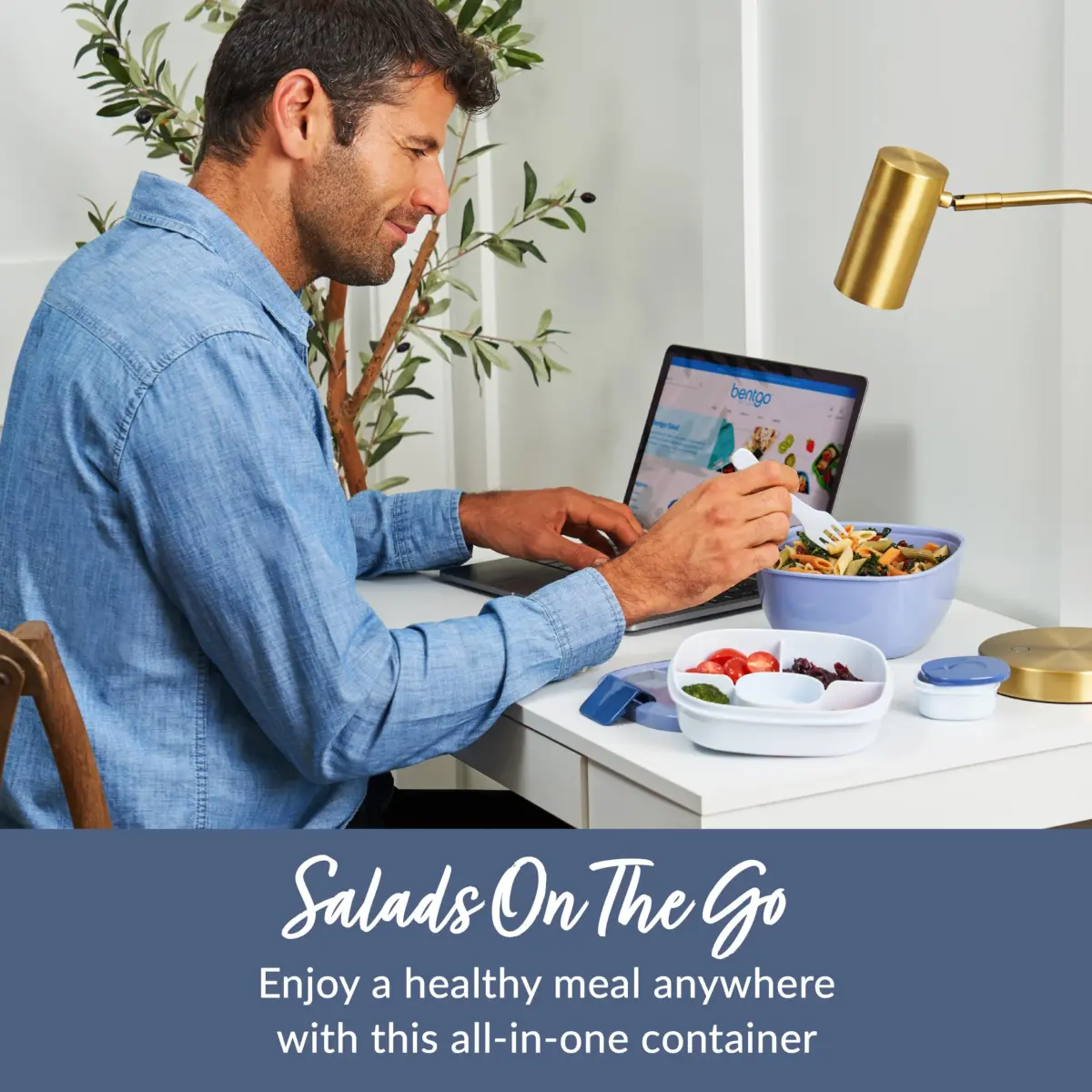 Bentgo Salad Container Lunch Bowl with 4-Compartment Toppings Tray 1.9L (54 oz) | Leak-Proof Sauce Container & Reusable Fork Included - view 2