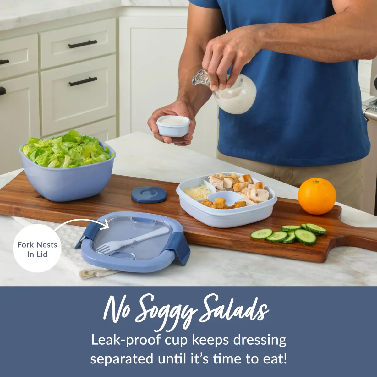 Bentgo Salad Container Lunch Bowl with 4-Compartment Toppings Tray 1.9L (54 oz) | Leak-Proof Sauce Container & Reusable Fork Included - view 4