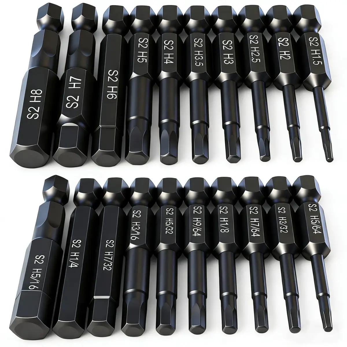 PTSLKHN Hex Head Allen Wrench Drill Bit Set 20pc (10 Metric, 10 SAE) | 1/4" Quick Release Shank Magnetic Hex Bits - main product image