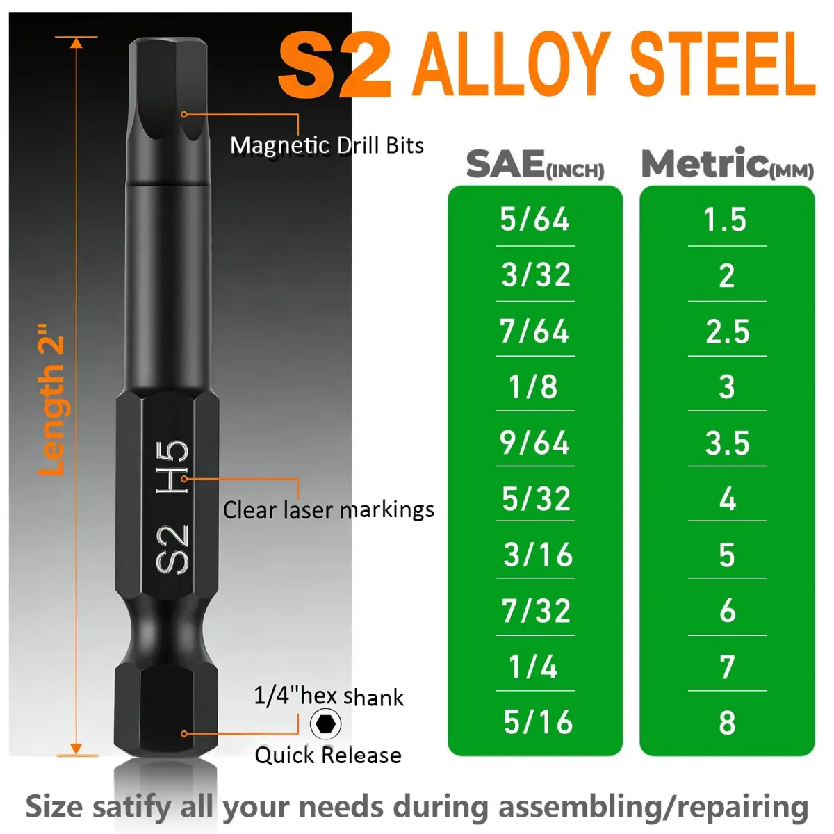 PTSLKHN Hex Head Allen Wrench Drill Bit Set 20pc (10 Metric, 10 SAE) | 1/4" Quick Release Shank Magnetic Hex Bits - view 6