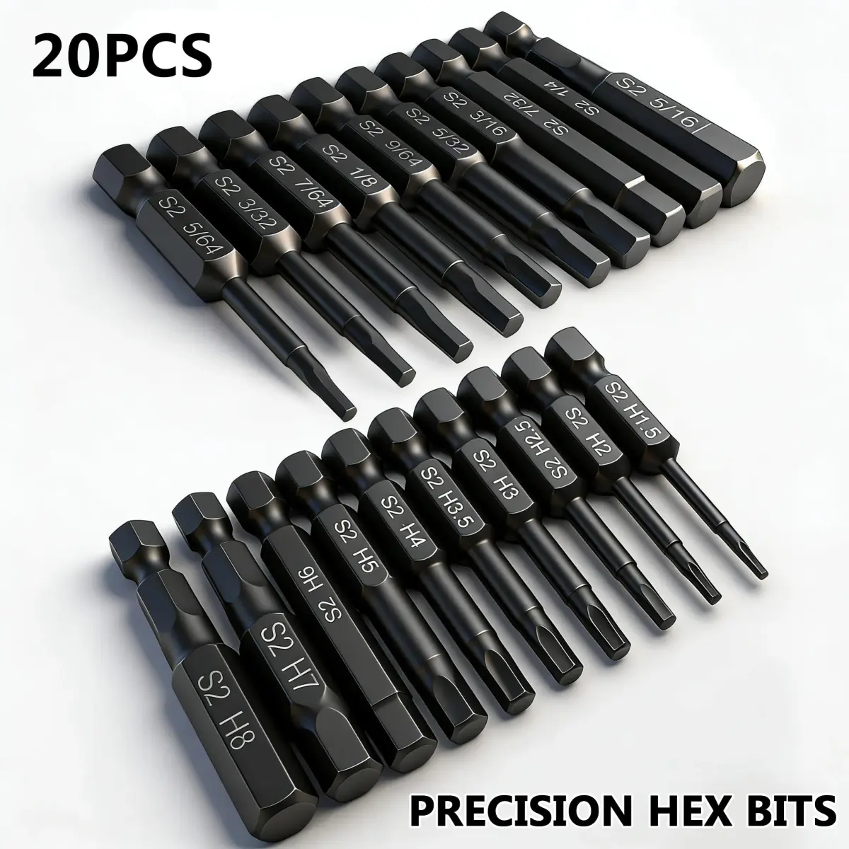 PTSLKHN Hex Head Allen Wrench Drill Bit Set 20pc (10 Metric, 10 SAE) | 1/4" Quick Release Shank Magnetic Hex Bits - view 2
