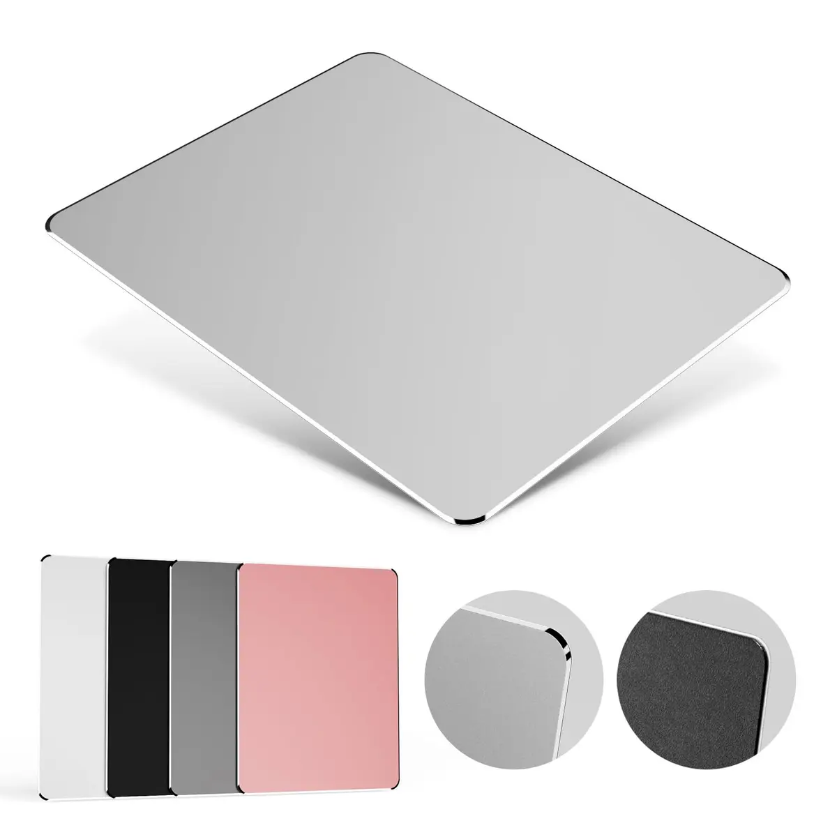HONKID Metal Aluminum Mouse Pad for Magic Mouse 9.45 x 7.87 Inch Silver | Precise Control & Durable Aluminum - main product image