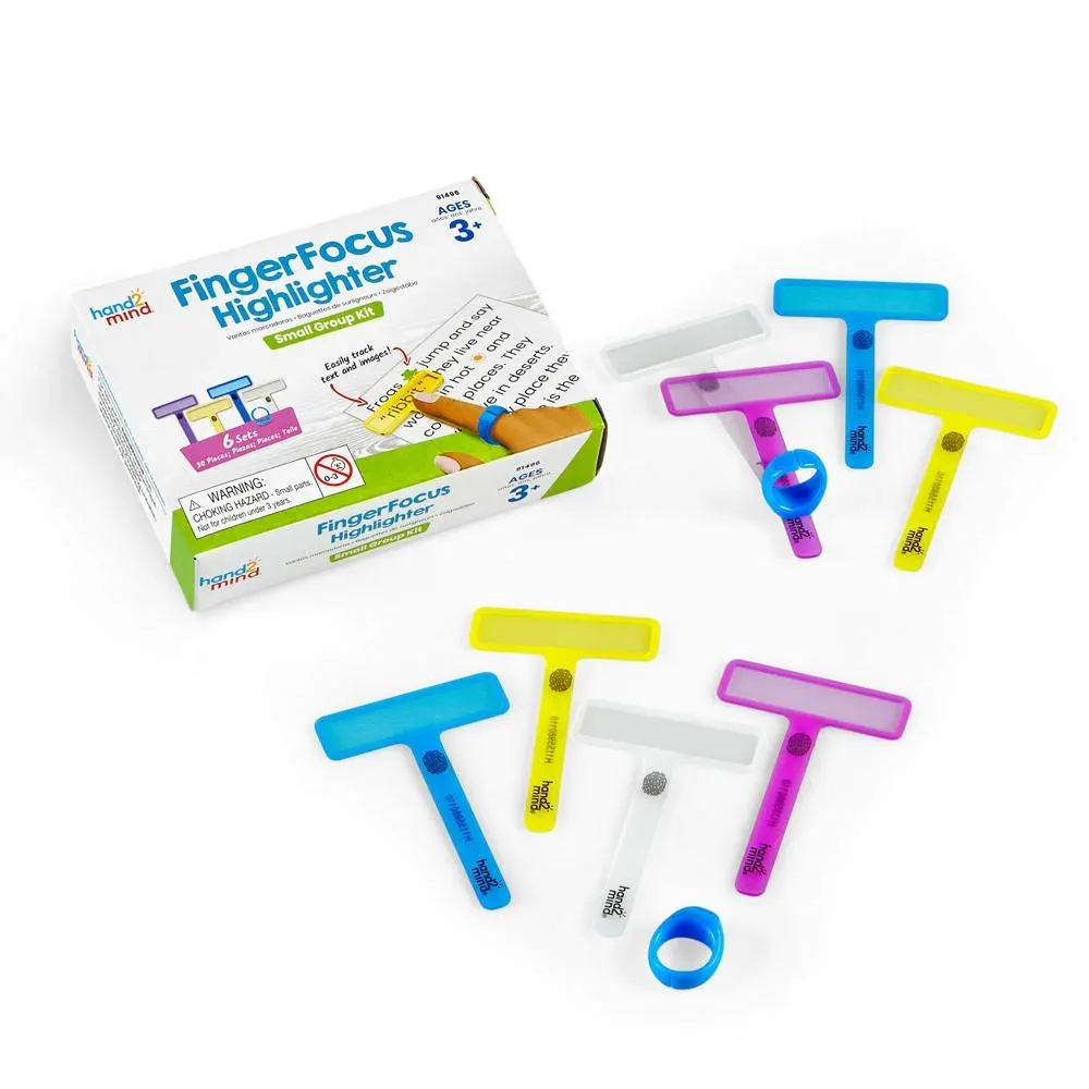 hand2mind FingerFocus Highlighter, Guided Reading Strips, 6 Pack | Bright, Transparent Wands for Kids with Dyslexia & ADHD - main product image