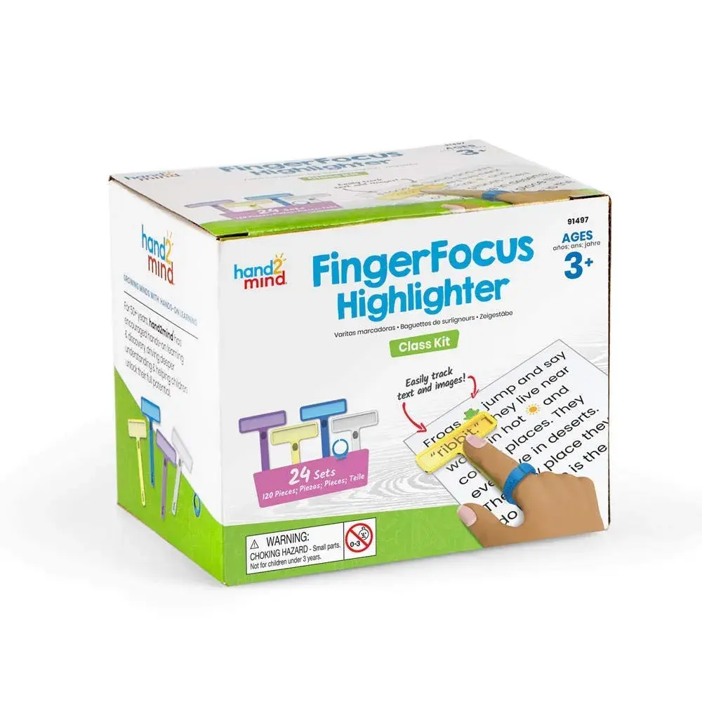 hand2mind FingerFocus Highlighter, Guided Reading Strips, Tracker, Color Overlays for Dyslexia, ADHD Tools for Kids, Wide Tip, 24 Count - view 7