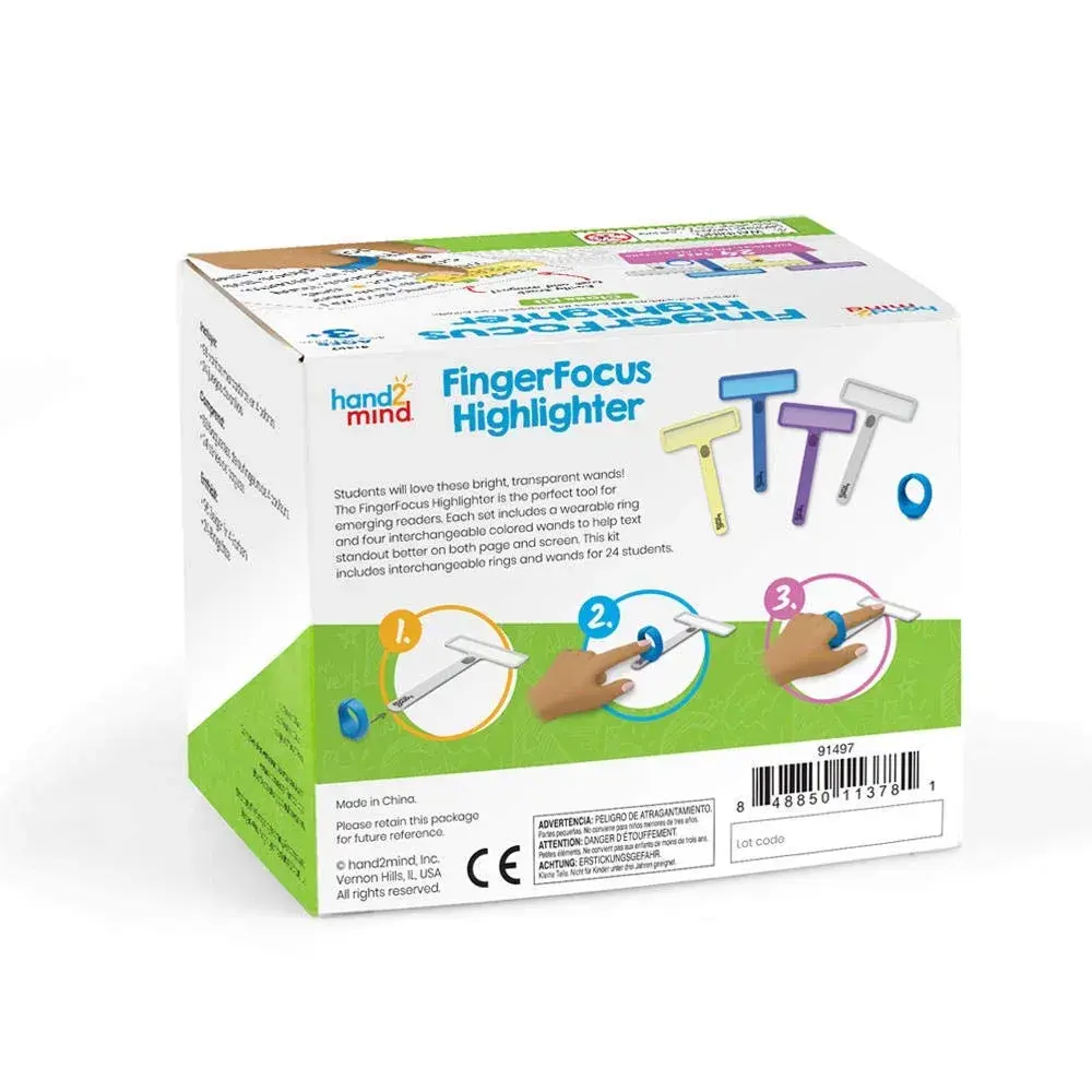 hand2mind FingerFocus Highlighter, Guided Reading Strips, Tracker, Color Overlays for Dyslexia, ADHD Tools for Kids, Wide Tip, 24 Count - view 8