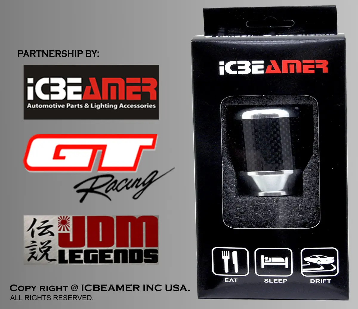 ICBEAMER Silver Aluminum w/ 100% Real Carbon Fiber 2.5" Shift Knob for Buttonless Automatic and 4, 5 and 6 Speed Manual Transmission Vehicles, Carbon Fiber Grip, Black Top and Bottom | Universal Fit, Durable, Stylish - view 6