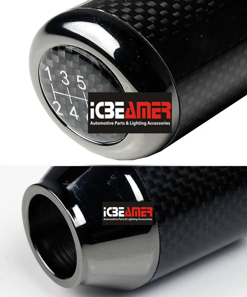 ICBEAMER Silver Aluminum w/ 100% Real Carbon Fiber 2.5" Shift Knob for Buttonless Automatic and 4, 5 and 6 Speed Manual Transmission Vehicles, Carbon Fiber Grip, Black Top and Bottom | Universal Fit, Durable, Stylish - view 2