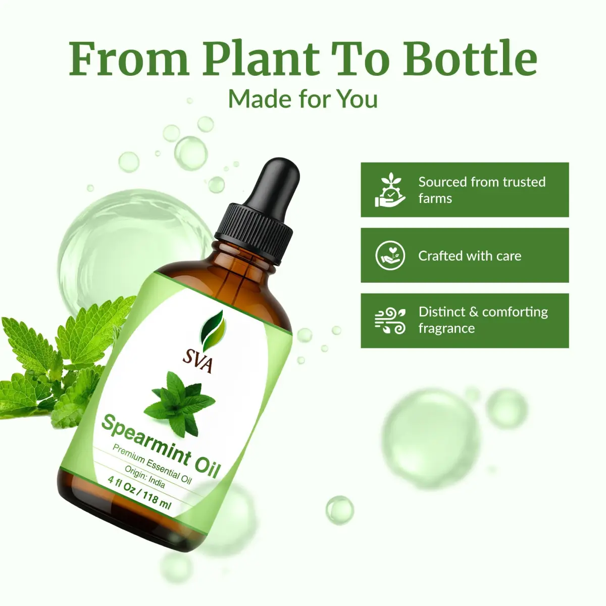 SVA ORGANICS Spearmint Essential Oil 118 ml (4 Fl Oz) | Fresh Minty Aroma for Diffuser & DIY - view 4