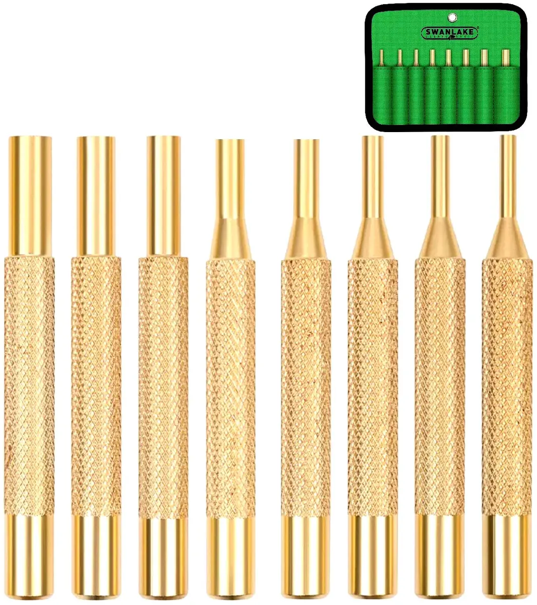 SWANLAKE 8-Piece Brass Punch Set 3.15" Length | Non-Marring Precision Tool for Delicate Repairs - main product image
