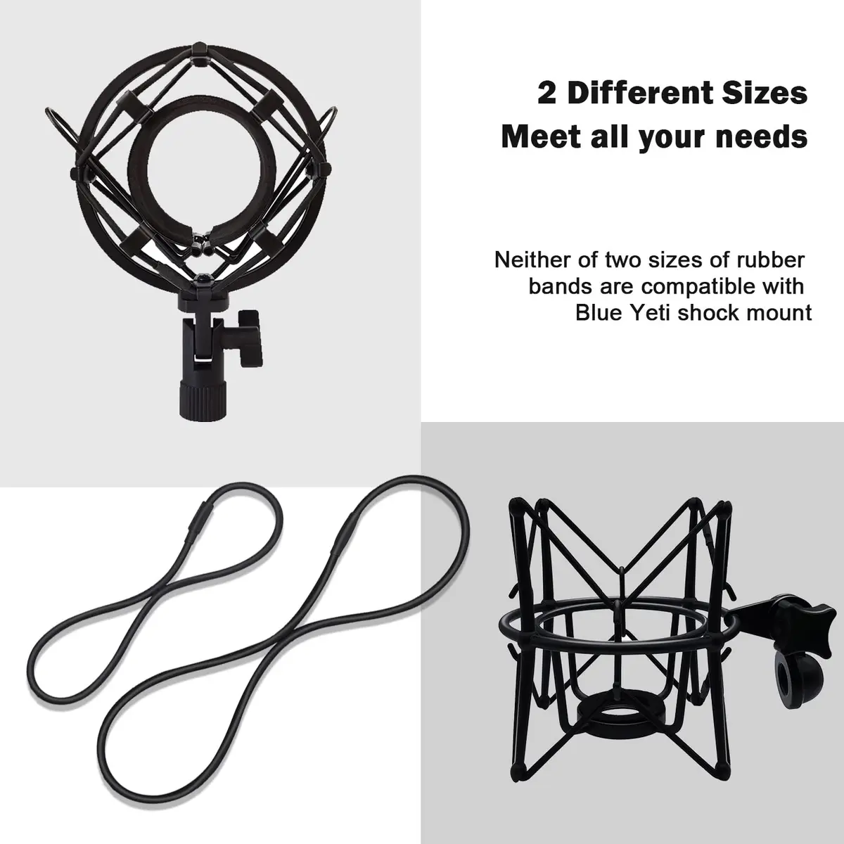 Boseen Universal Elastic Bands Replacement for Shock Mounts, Set of 4 (Black) | Anti-aging Rubber Rings for Mic Holders - view 2