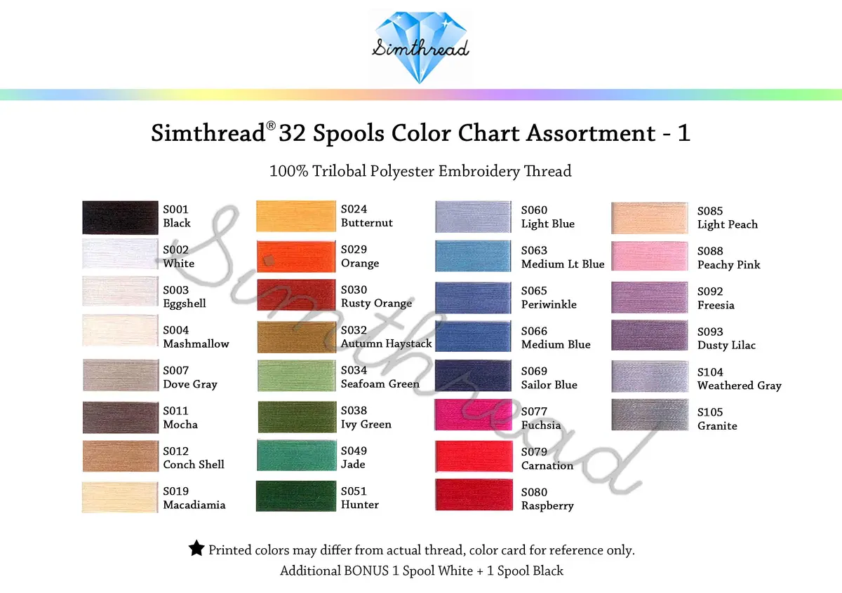 Simthread Polyester Embroidery Thread Kit 32 Colors | 40 Weight 500M (550Y) Assorted Spools - view 4