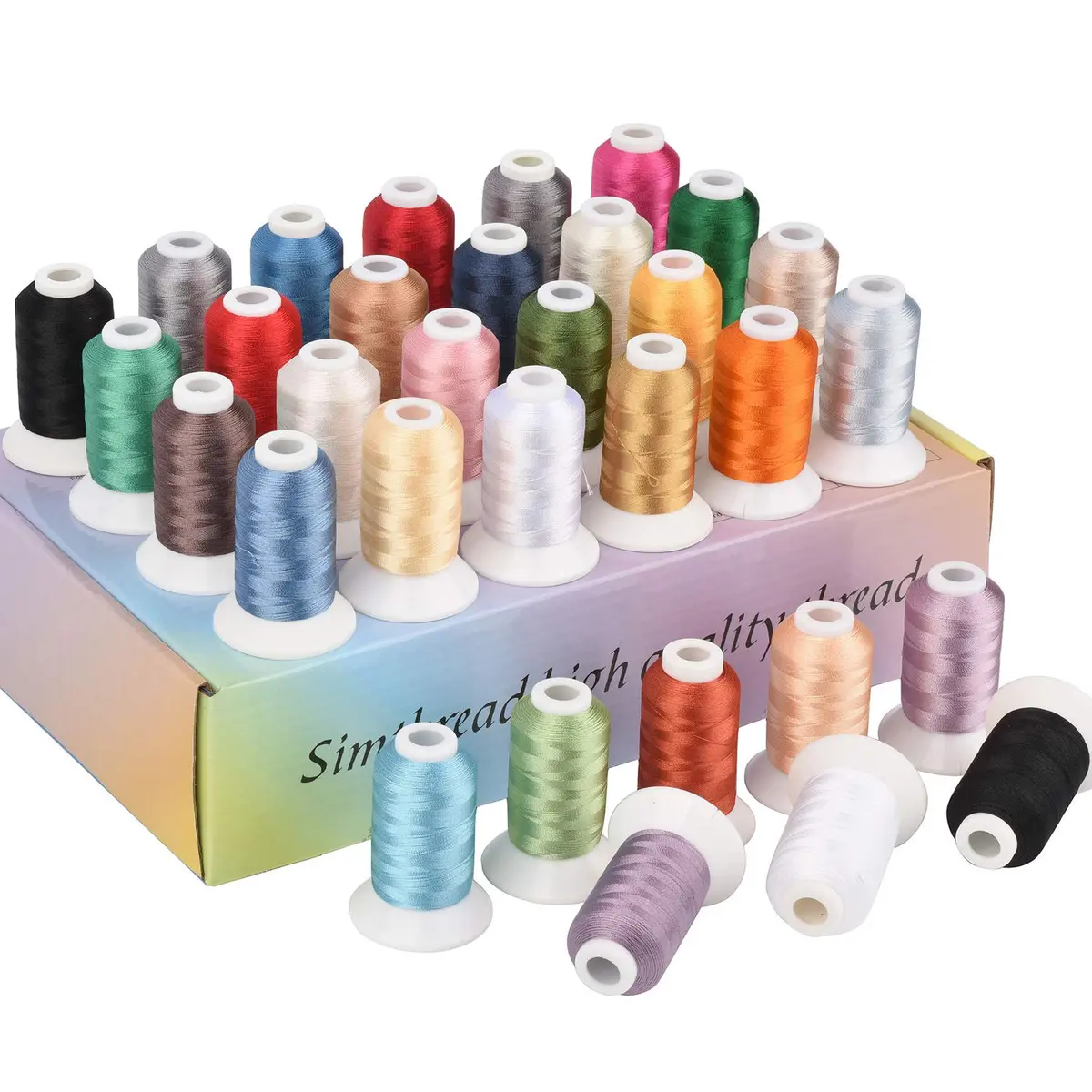 Simthread Polyester Embroidery Thread Kit 32 Colors | 40 Weight 500M (550Y) Assorted Spools - main product image
