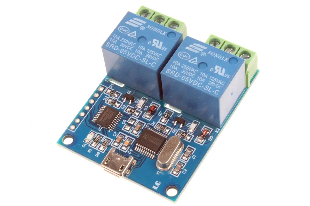 NOYITO 2-Channel Micro USB Relay Module with CH340 Chip, 5V 10A Relays | Control Devices via USB Serial Commands - main product image