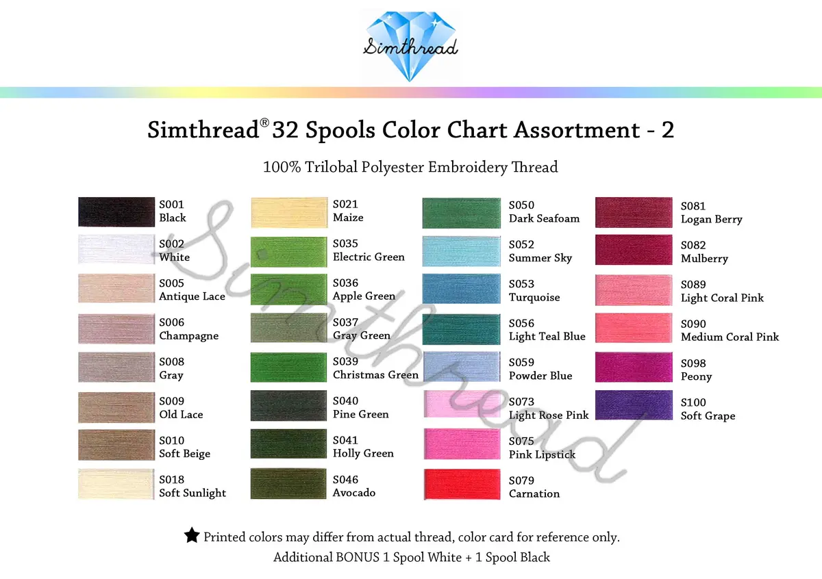 Simthread Polyester Embroidery Thread Kit 32 Assorted Colors 500M | Bright, Durable & Fast Color Fastness - view 4