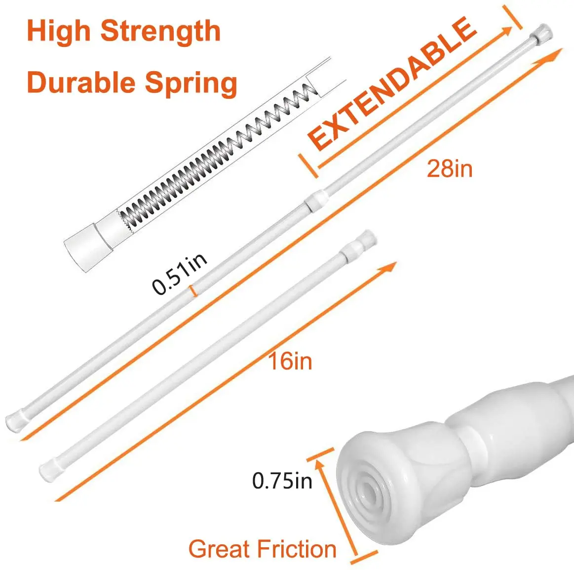 HILLHOME Small Tension Rod 15.7 in to 28 in | Adjustable Spring Curtain Rod for Windows & Cabinets - view 2