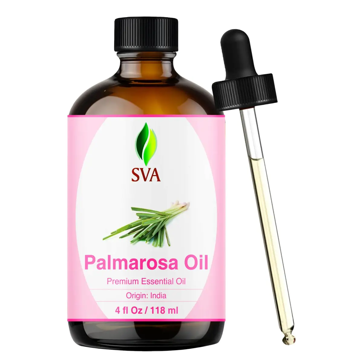 SVA ORGANICS Palmarosa Essential Oil 118 ml (4 Fl Oz) | Pure Floral Aroma for Diffuser, Skin & Hair Care - main product image