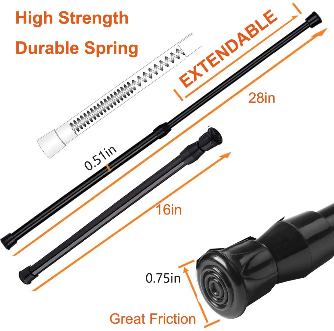 HILLHOME 2 Pack Small Tension Rods 15.7 in to 28 in | Adjustable Spring Curtain Rods for Kitchen, Closet & Cabinet - view 2