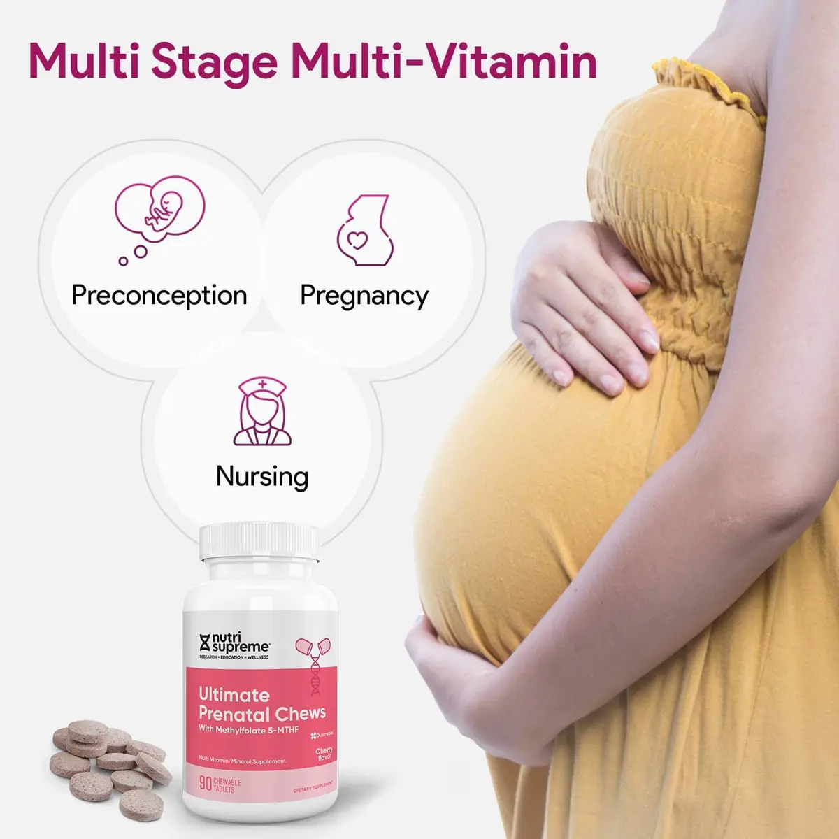 NUTRI-SUPREME RESEARCH Nutri Supreme Prenatal Vitamin Chewable Cherry 90 Count | Absorbable Folic Acid & Iron Support - view 5