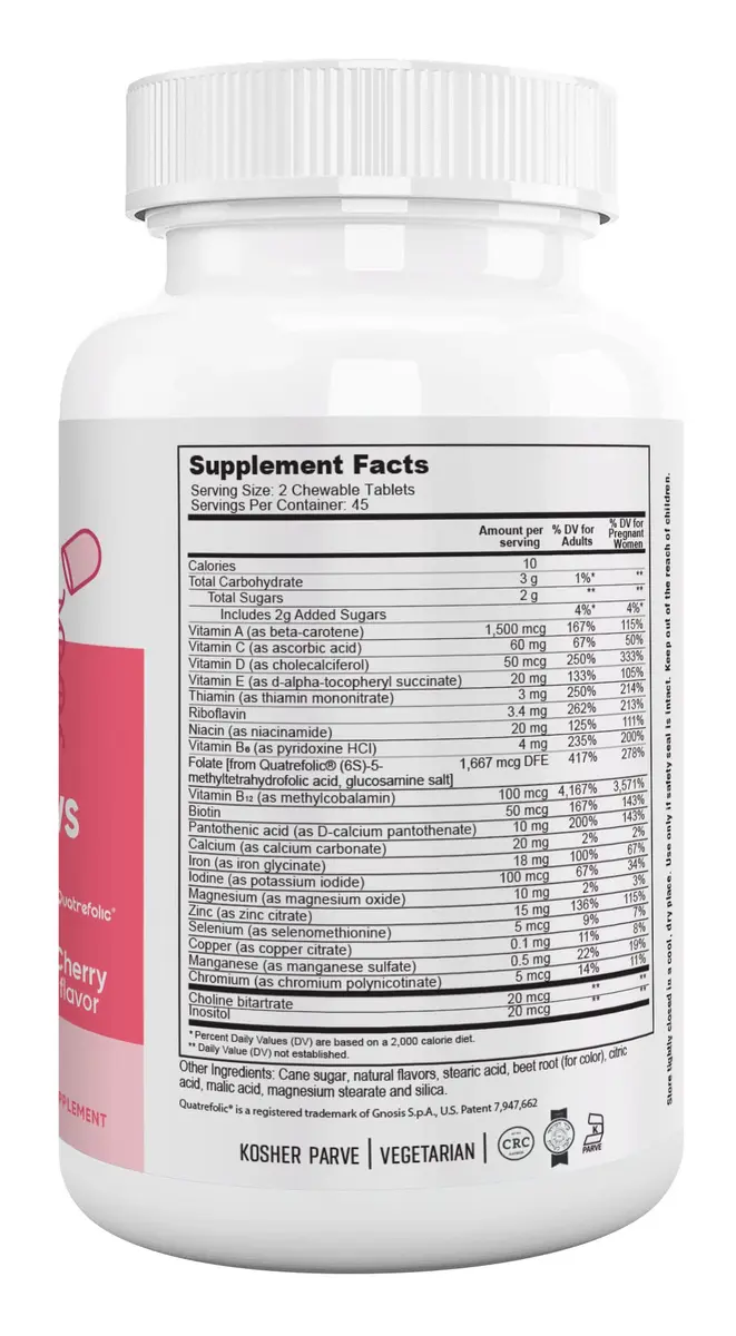 NUTRI-SUPREME RESEARCH Nutri Supreme Prenatal Vitamin Chewable Cherry 90 Count | Absorbable Folic Acid & Iron Support - view 2