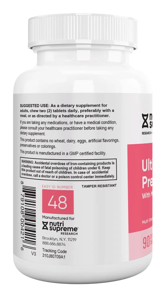 NUTRI-SUPREME RESEARCH Nutri Supreme Prenatal Vitamin Chewable Cherry 90 Count | Absorbable Folic Acid & Iron Support - view 3
