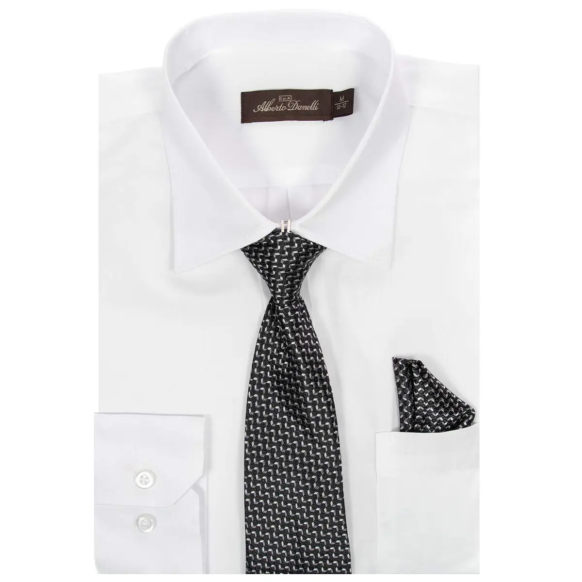 Alberto Danelli Boys Dress Shirt with Matching Tie and Handkerchief | Classic White C, Size 7 - main product image