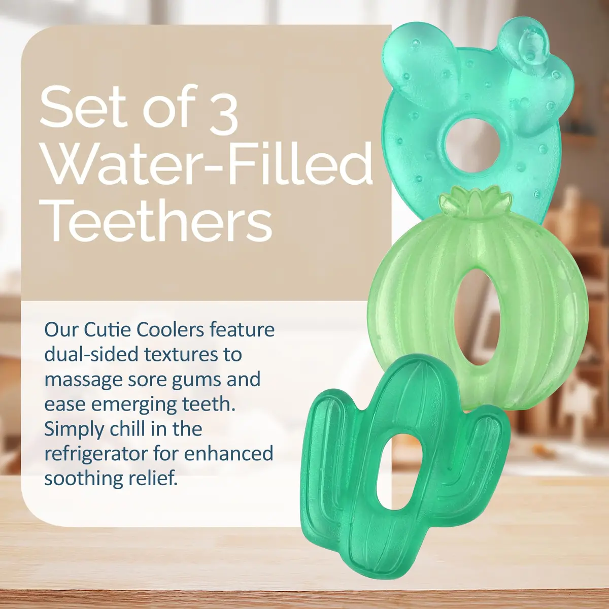 Itzy Ritzy Water-Filled Cactus Teethers for Babies 3+ Months | Set of 3, Green, BPA-Free - view 2