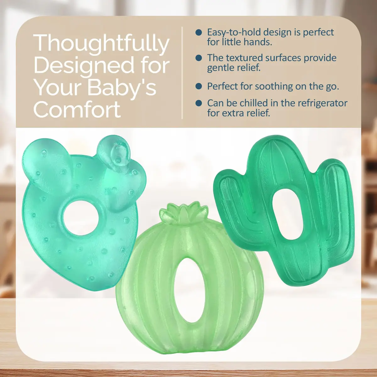 Itzy Ritzy Water-Filled Cactus Teethers for Babies 3+ Months | Set of 3, Green, BPA-Free - view 4