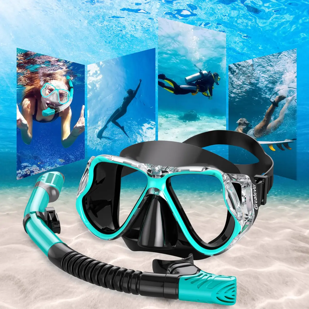 Greatever Snorkeling Gear for Adults Kids | Dry Snorkel Mask Set Anti-Fog with Panoramic View - view 7