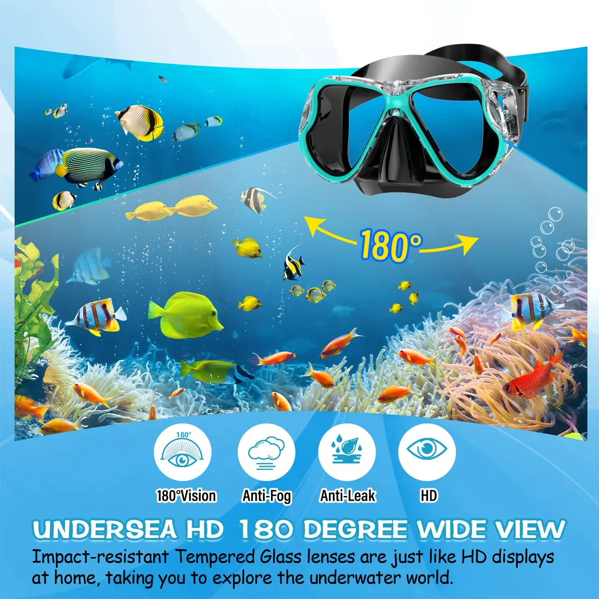 Greatever Snorkeling Gear for Adults Kids | Dry Snorkel Mask Set Anti-Fog with Panoramic View - view 2