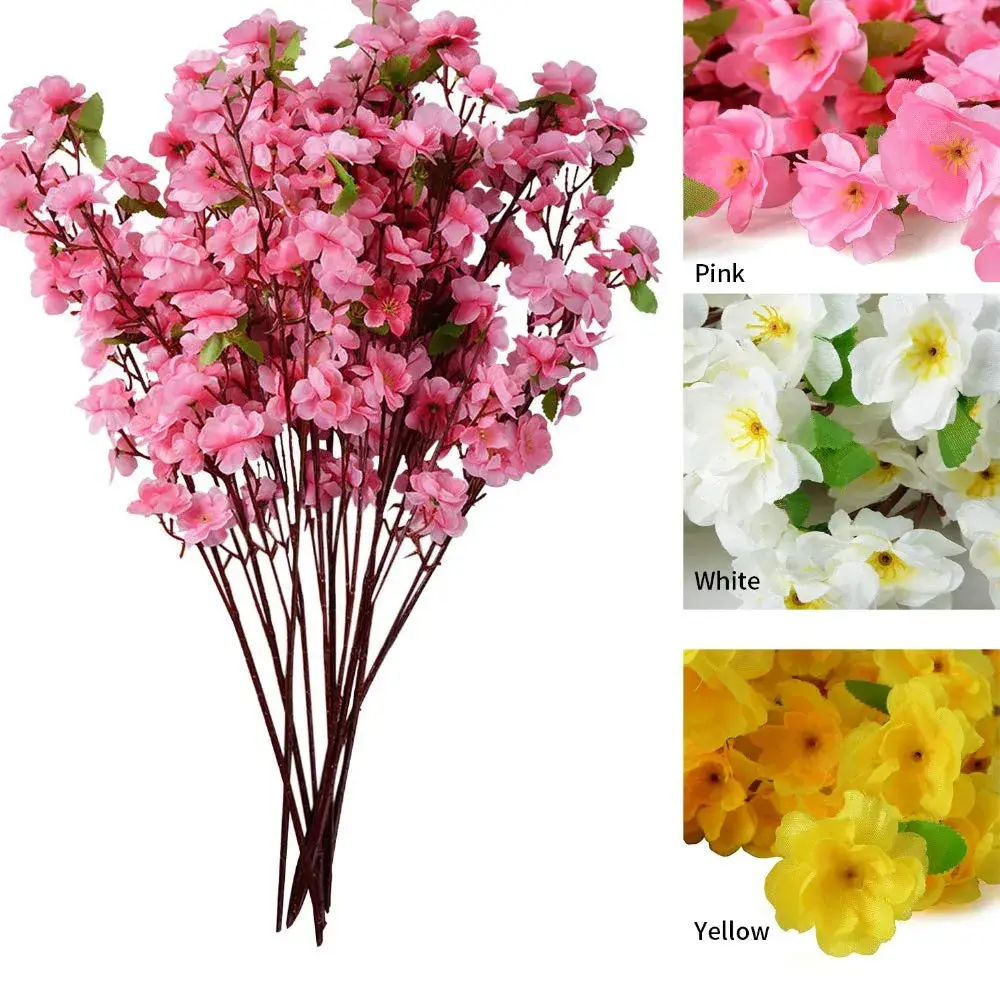 Garifon 10Pcs Artificial Peach Blossom Flowers 60cm (23in) | Silk & Plastic Stems for Wedding & Home Decor - view 6